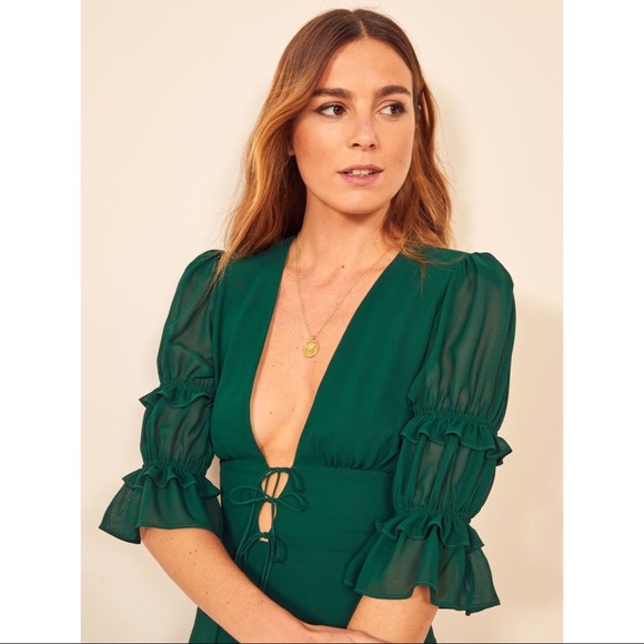 Reformation Laurelei Dress in Emerald Green Size 4 - Picture 6 of 11